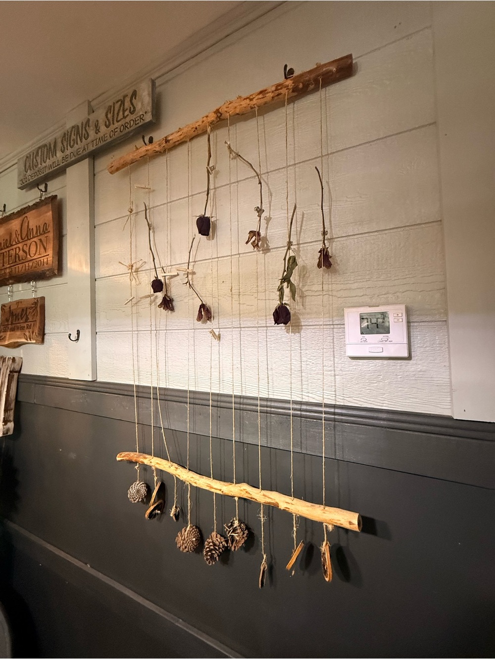29.5”L x 47”H dry your flowers with this handmade
 Driftwood wall hanging item!